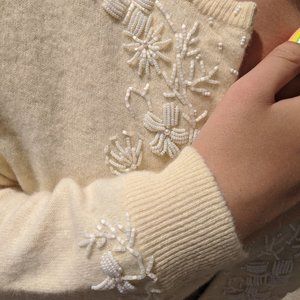 VINTAGE Lambswool & Angora Cardigan w/ Beading S/M